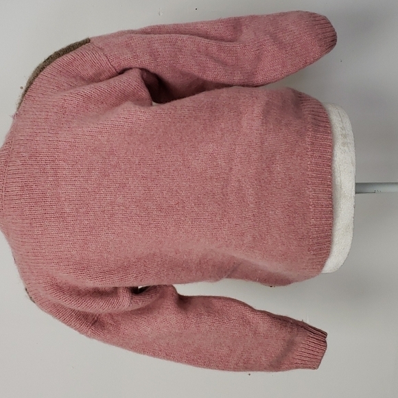 Vintage Studio Shetland Wool Sweater Cottagecore Dropped Shoulder Pink & Green S - Picture 13 of 14